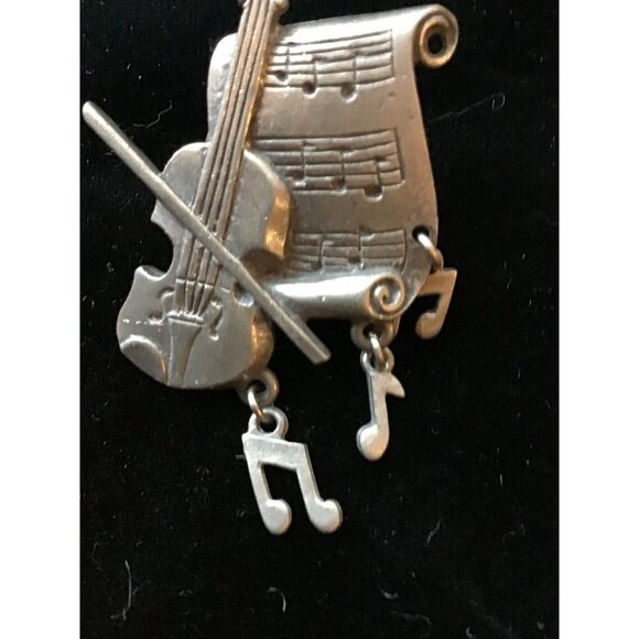Vintage LCD brooch silver tone music notes Chello charms - Picture 2 of 6